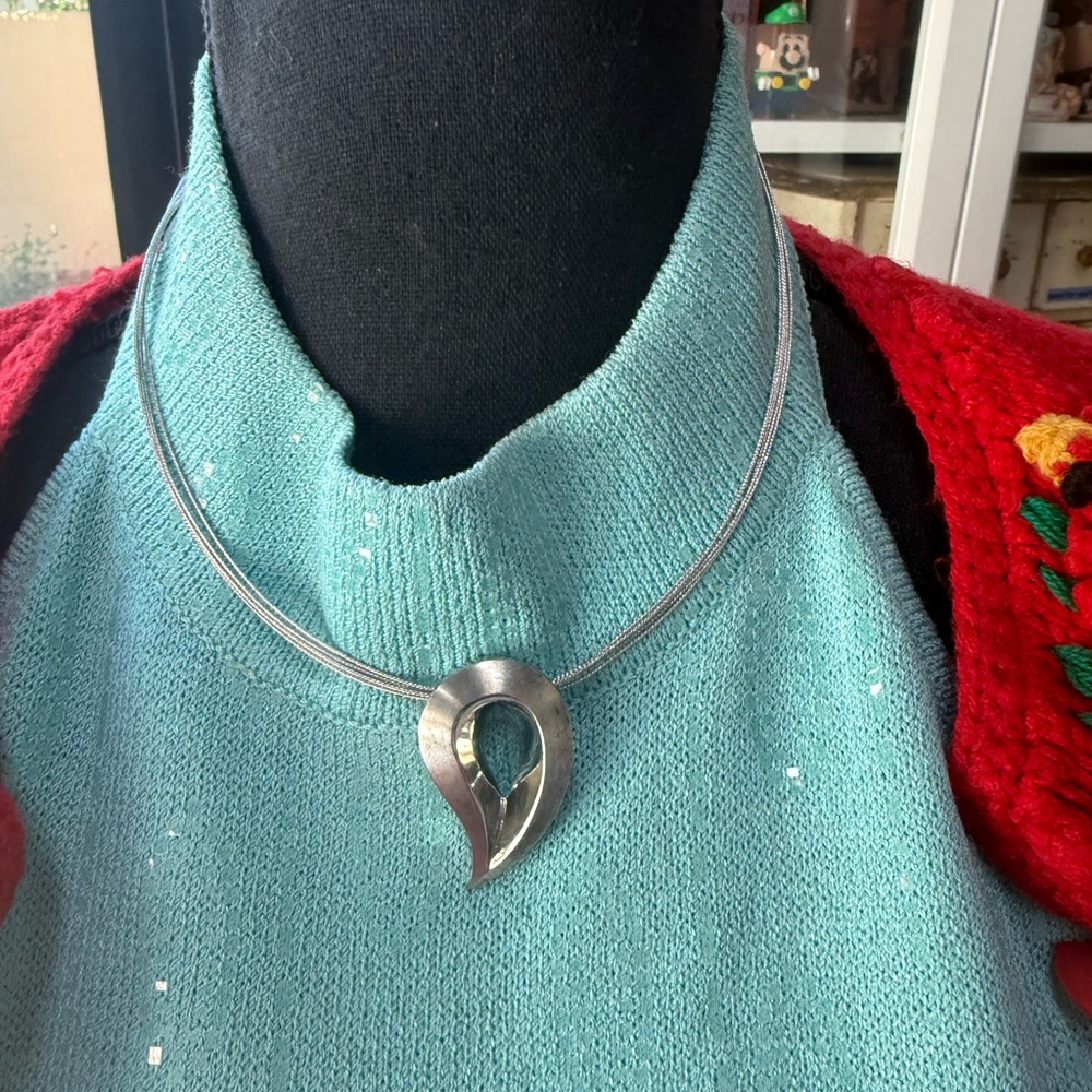 Frederic Duclos Sterling Silver Modernist Teardrop Pendant‎ Necklace 18in 27g